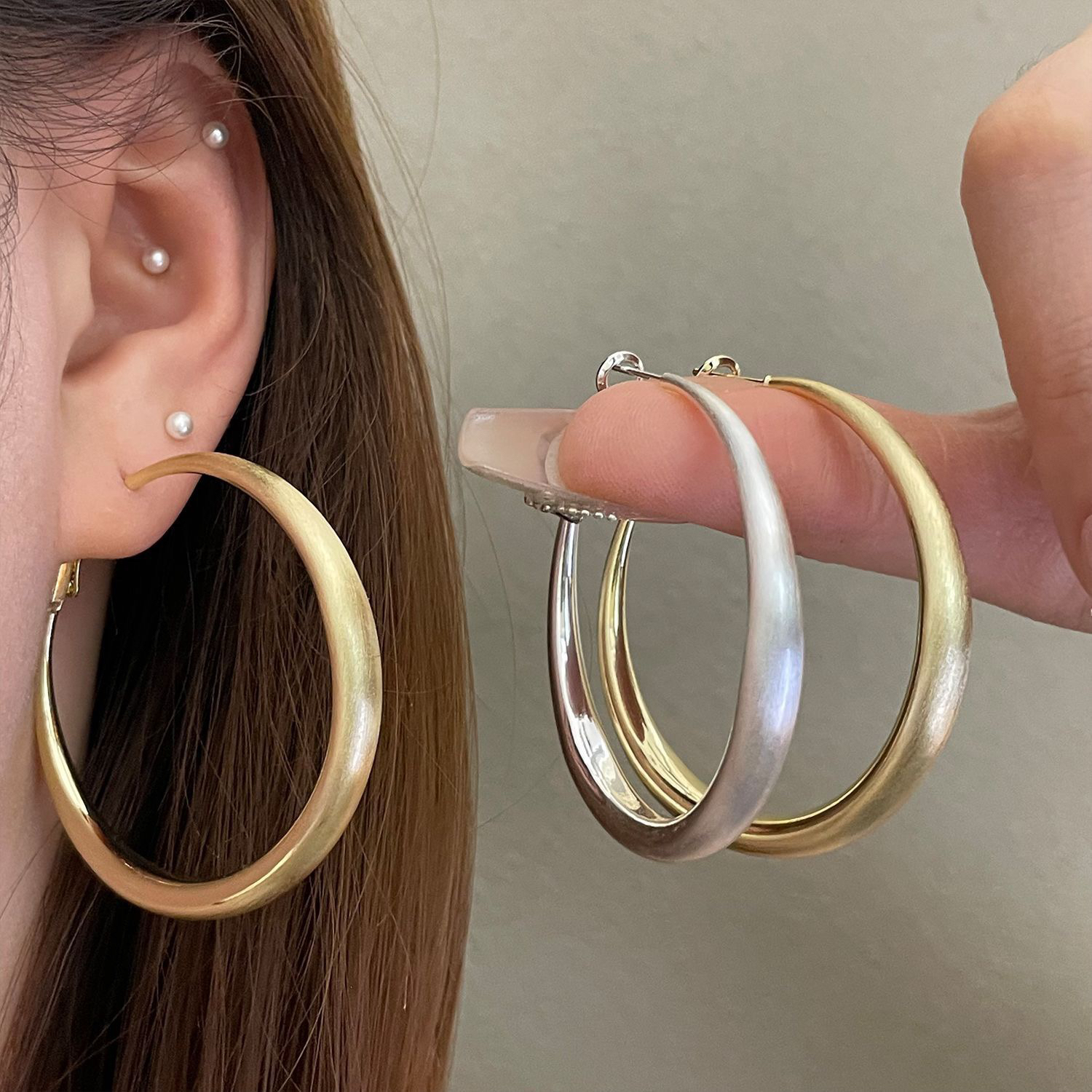 铜合金耳饰 925银针5㎝6㎝拉丝哑光耳圈