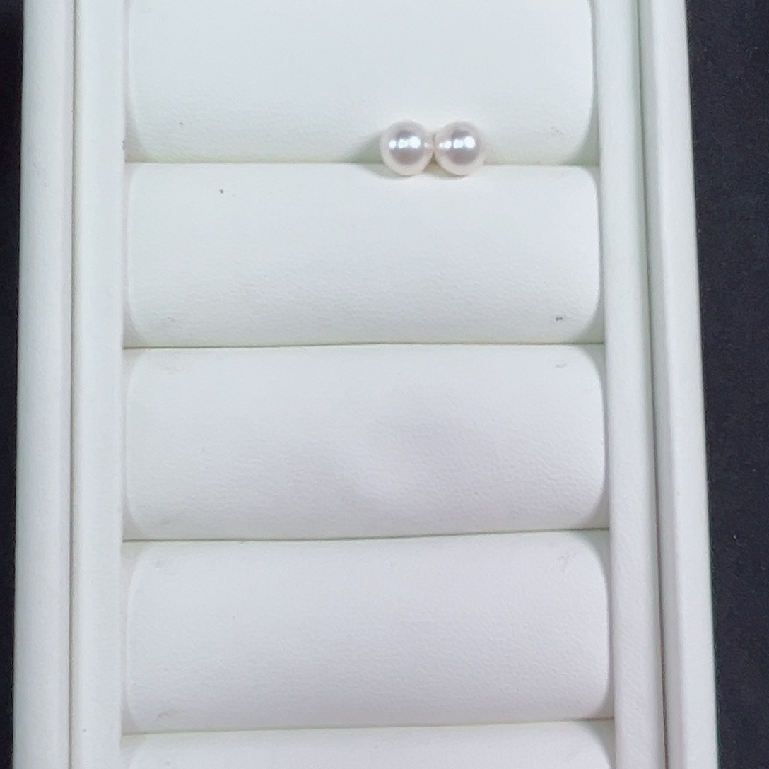 18K金镶嵌耳饰海水珍珠akoya耳钉6.5-7mm素钉k白