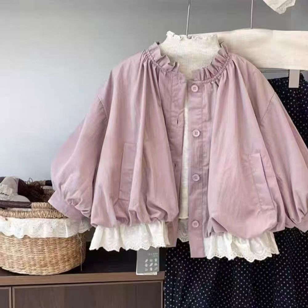 女童装春秋装韩版花边外套2025新款中大儿童防风冲锋衣小女孩夹克