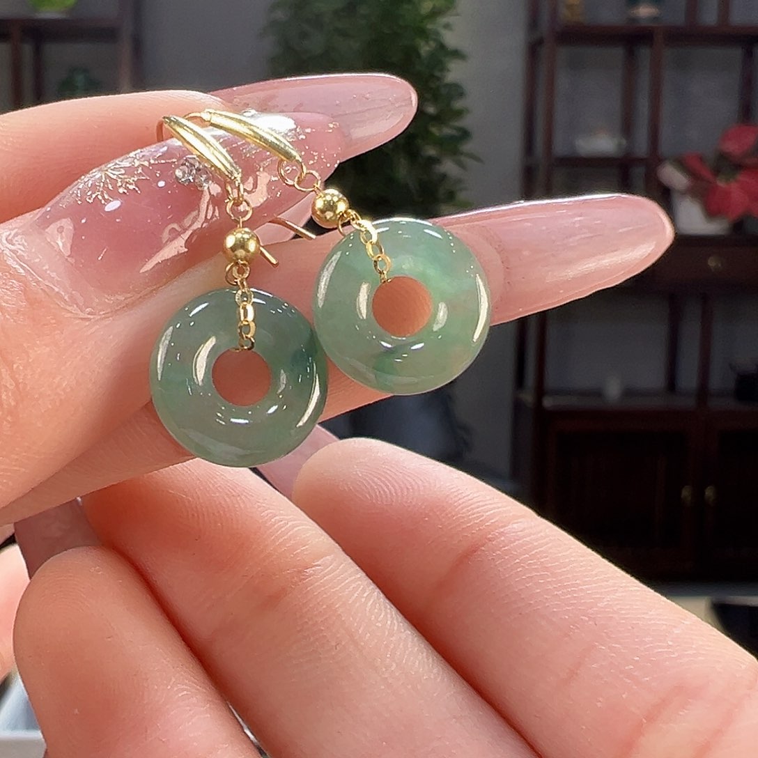 翡翠耳饰18K金镶嵌耳环20