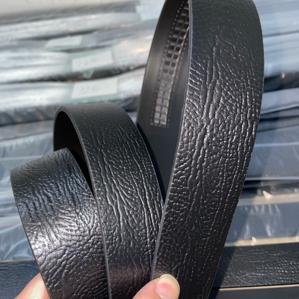 14号单层树纹自动扣男士皮带真皮腰带黑色时尚潮流百搭