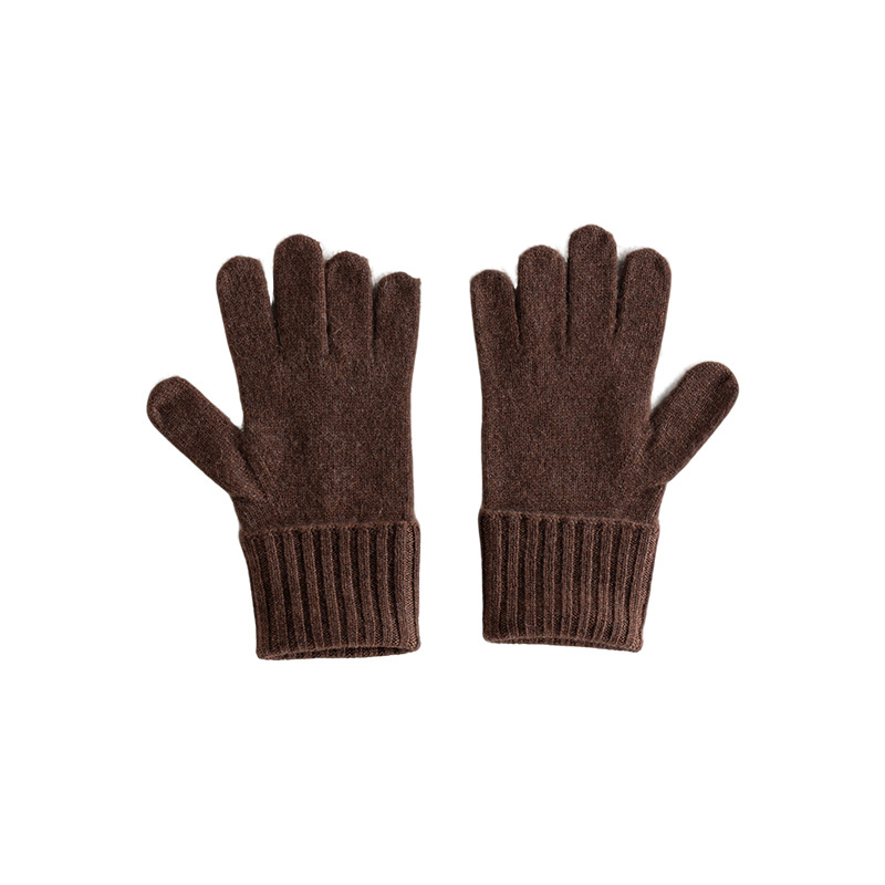 防寒用100%山羊绒手套五指针织秋冬季保暖双股线加厚款式连指手套