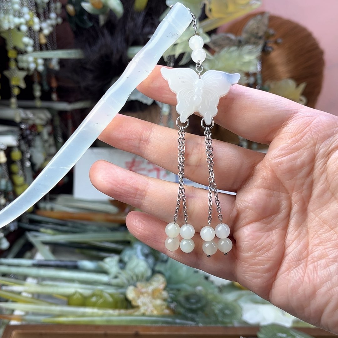 蛇纹石玉发饰未镶嵌长度15.5左右