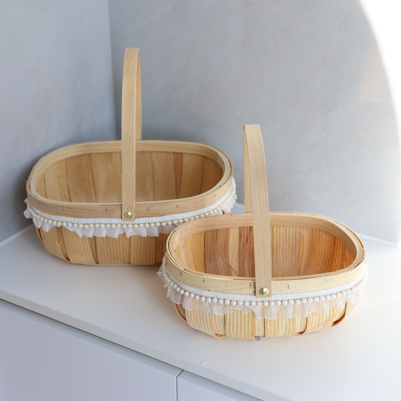 木片鸡蛋花篮礼品篮带珍珠月子花篮鸡蛋花篮水果篮满月送礼篮子