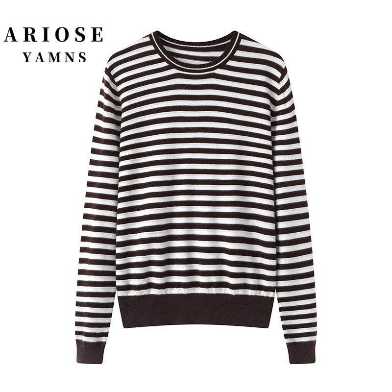 艾诺丝商场同款针织衫女毛针织衫条纹女装套头松弛感针织盖袖衫