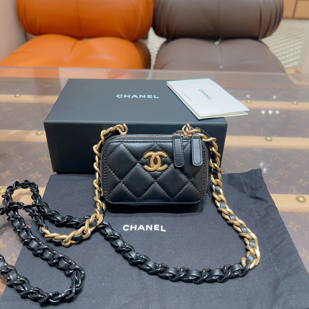 全新未使用 Chanel/香奈儿 22s风琴迷你小包包鸳鸯拼色链条黑拼色