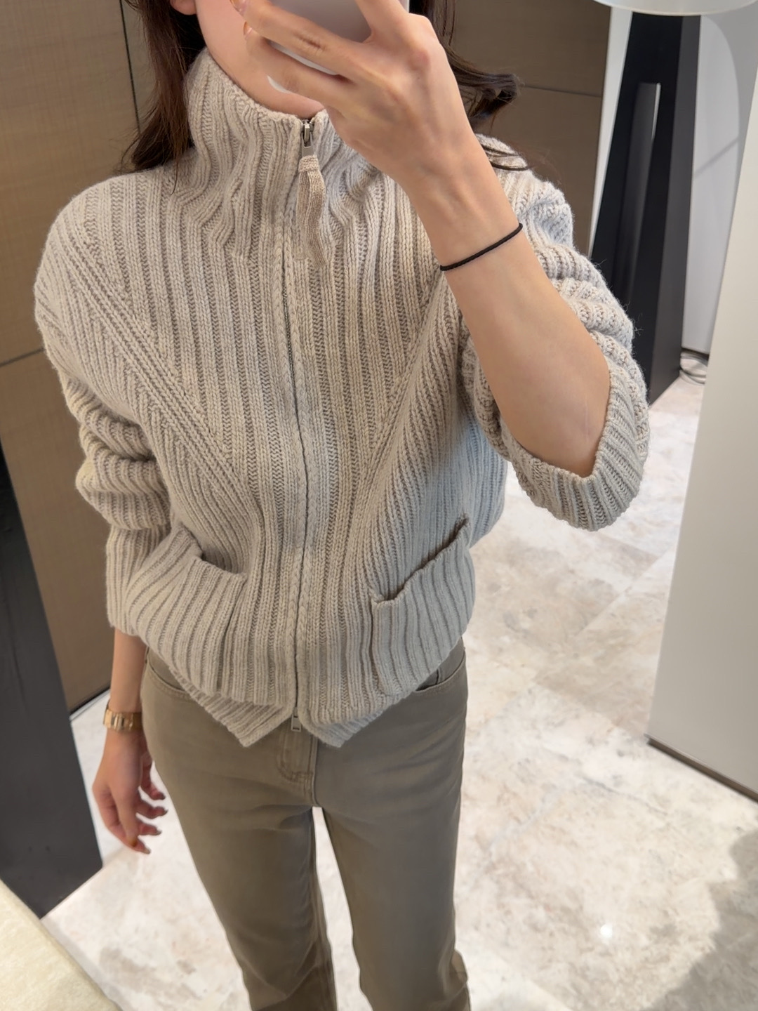 【100羊毛粗针立领翻领针织毛衣开衫】SY6422