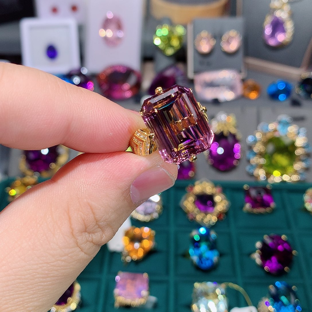 水晶戒指银S925镶嵌戒指