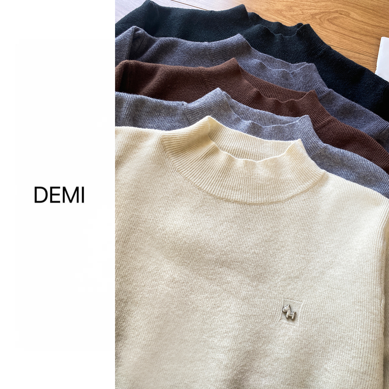 MISS RUILI 定制 韩系秋冬百搭设计感半高领打底长袖针织衫F1393