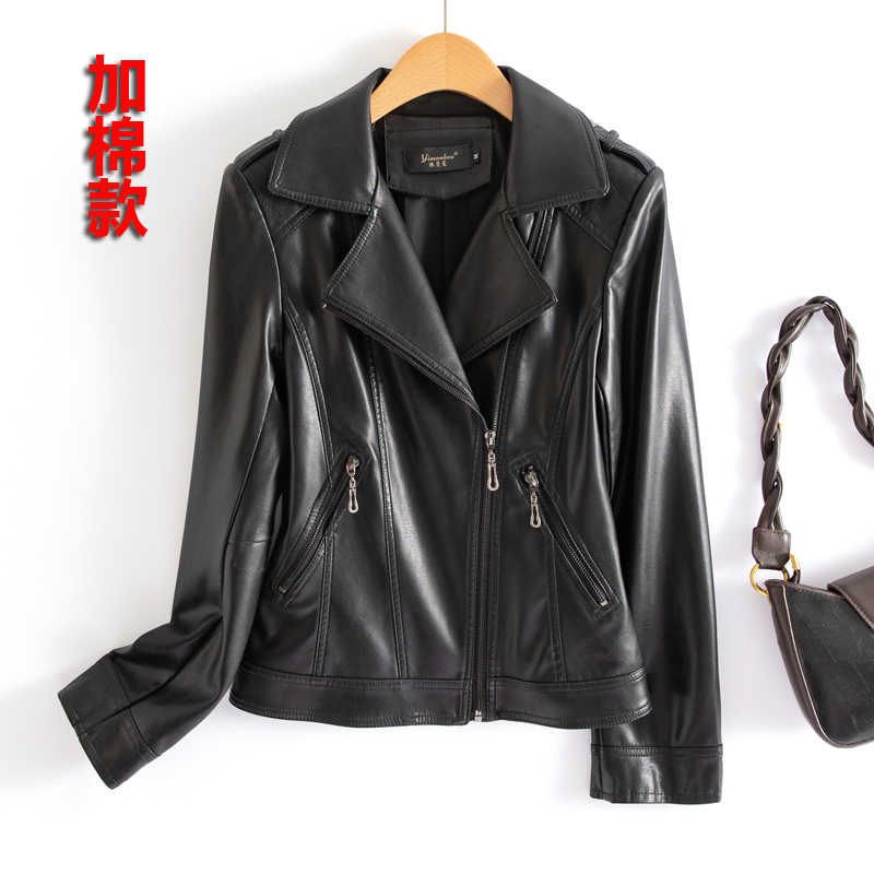 【薇姐清仓】真皮皮衣女短款加棉加厚西服领修身皮衣外套女