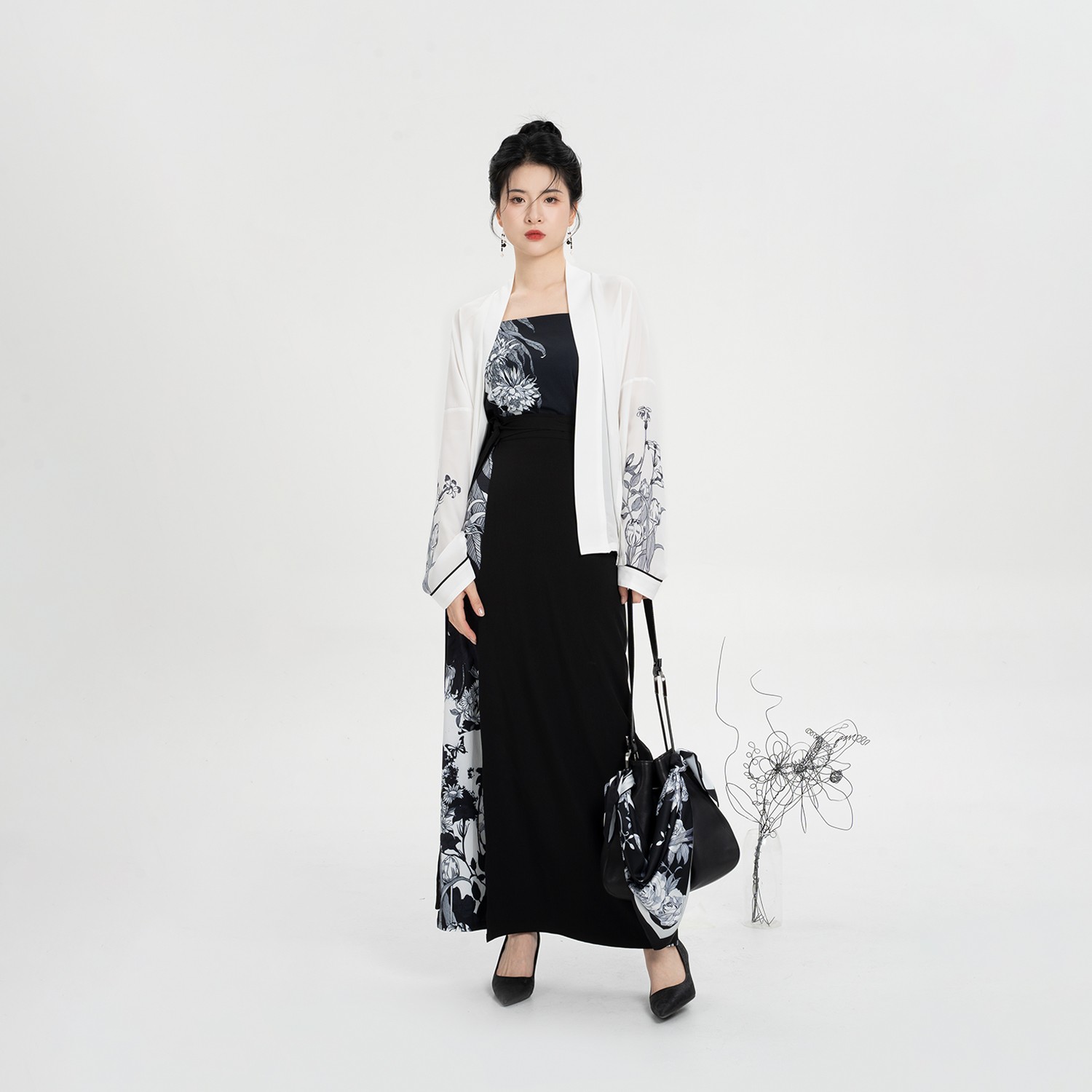 织造司[黑釉瓷]原创宋制汉服飞机袖上衣吊带宋抹胸一片式日常旋裙