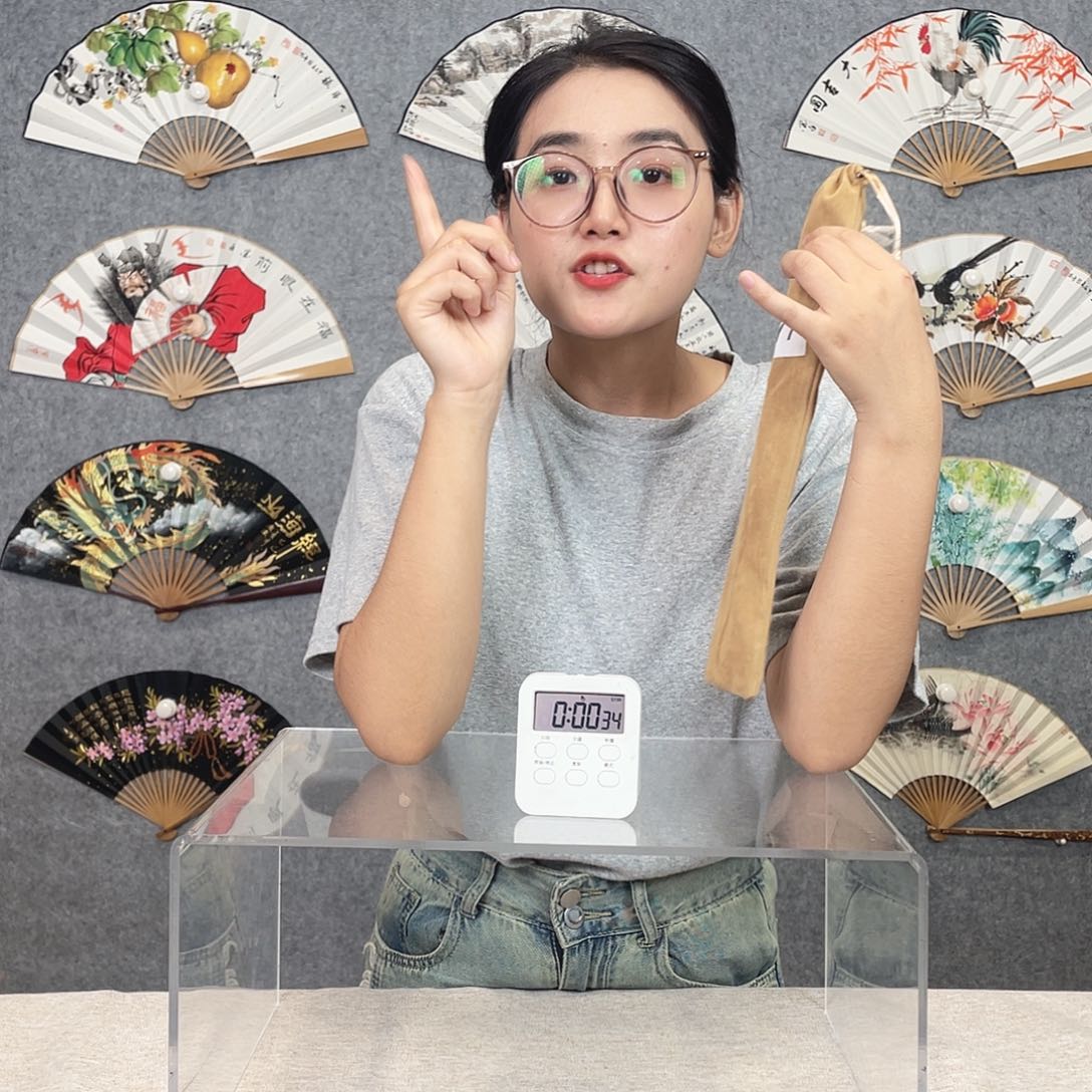 国画95寸水磨玉竹纯手绘-文玩扇骨（默认粘好）177