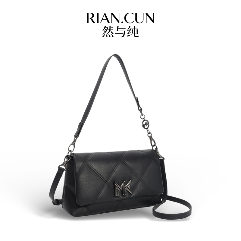 RAIN.CUN冬季2025新款轻奢设计单肩斜挎女包 FES-6165-黑色