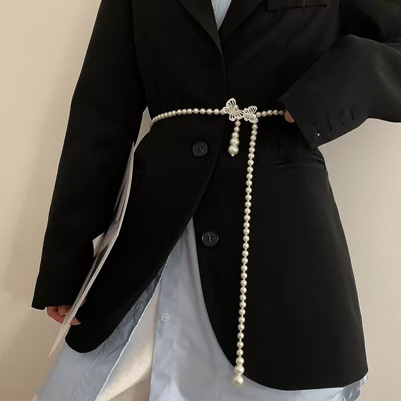 珍珠腰链女士装饰腰带高档时尚韩版连衣裙带腰封网红水钻百搭项链