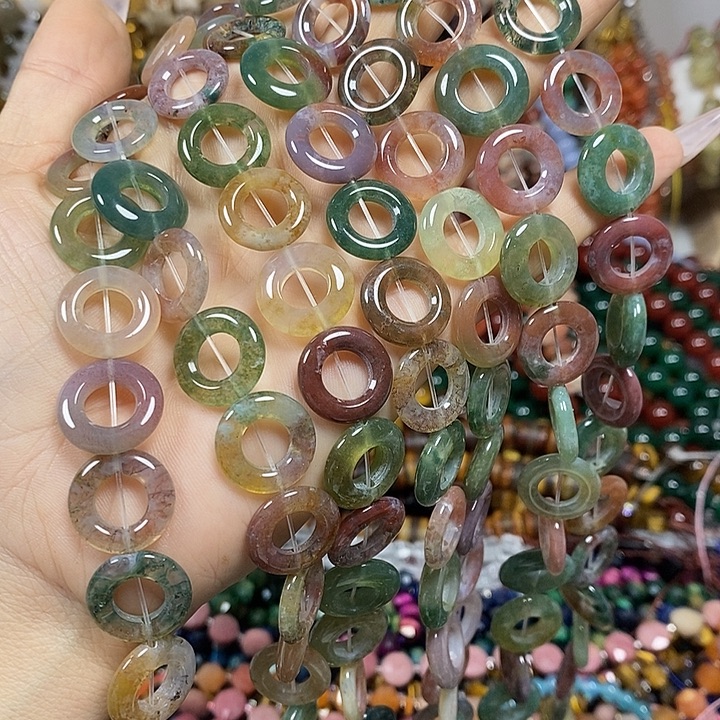 玛瑙/玉髓未镶嵌珠宝半成品天然水草玛瑙卡15-16mm25颗