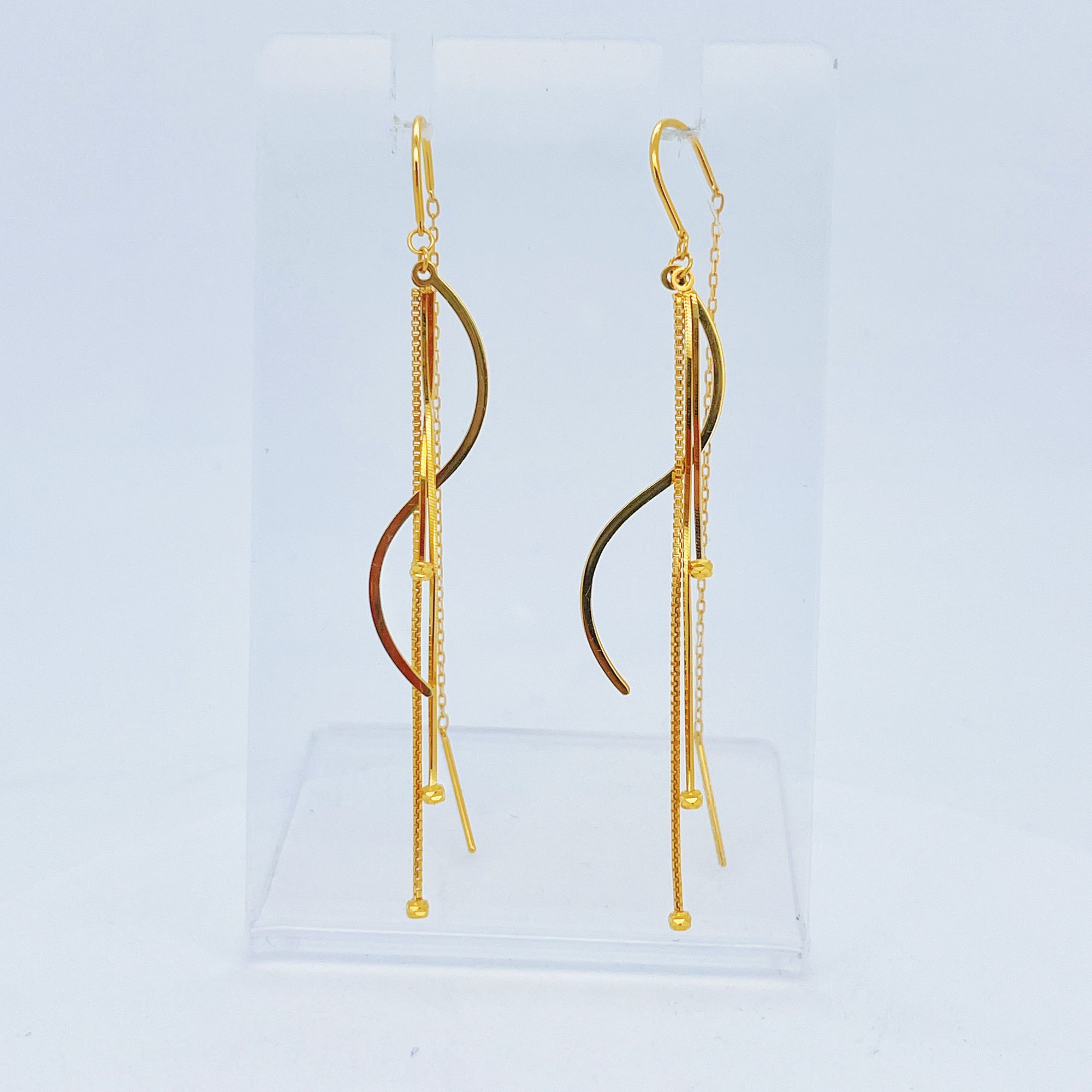 足金999黄金U型蛇骨流苏金耳线3.76 *-