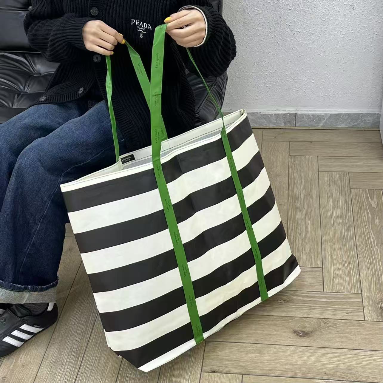 家居 黑白条纹防水购物袋