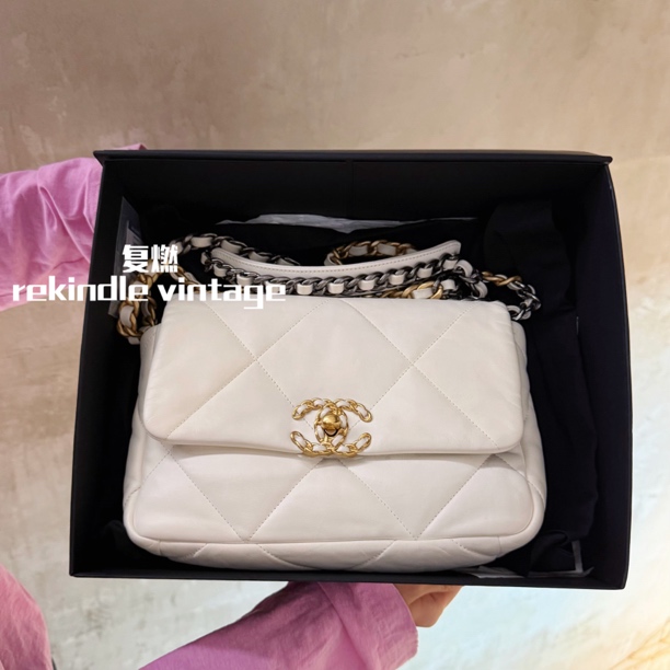 99新 Chanel/香奈儿 复燃精选/白金小号19bag 芯片款大全套护理
