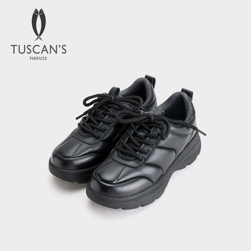 TUSCAN'S时尚休闲鞋女鞋秋季增高黑色系带老爹鞋时代双鱼