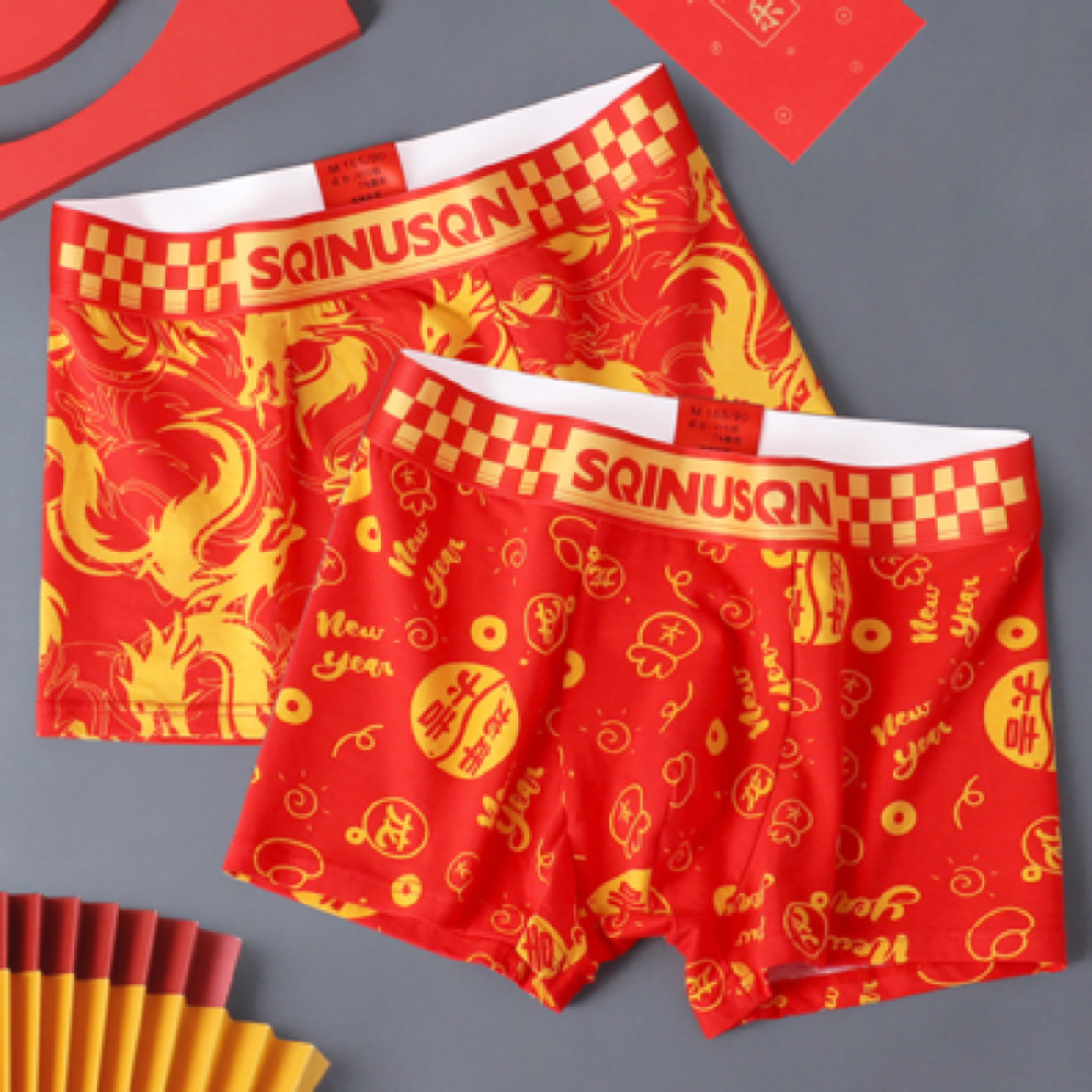 喜庆透气红色男士平角裤纯棉舒适裤