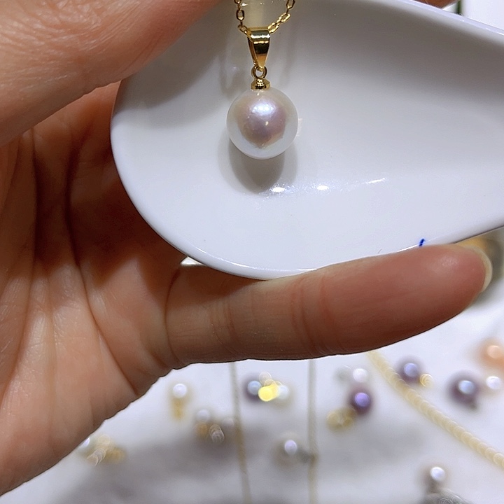 淡水珍珠白珠金色瓜子扣银S925镶嵌