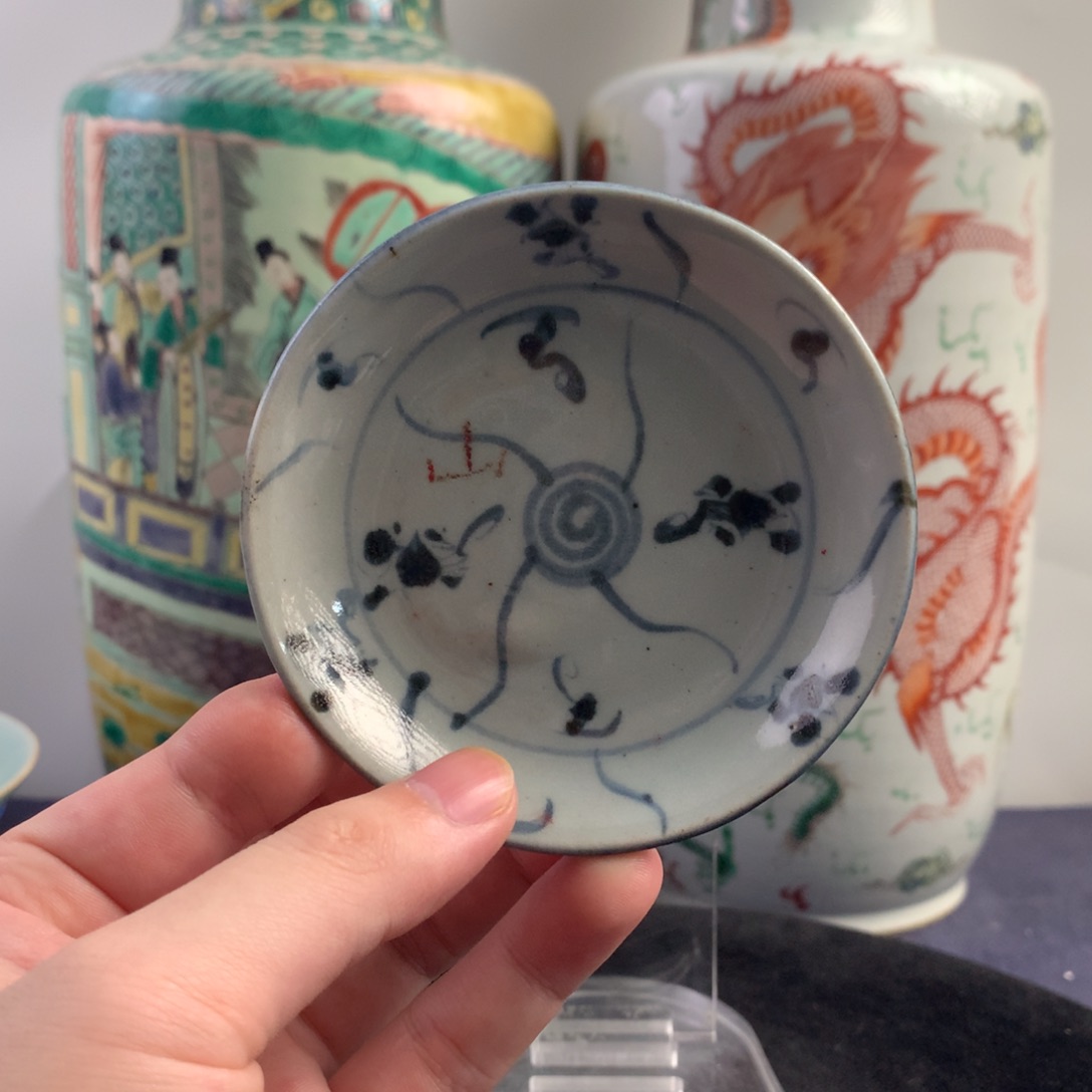 陶碟12955瓷器—青花灵芝纹小碟