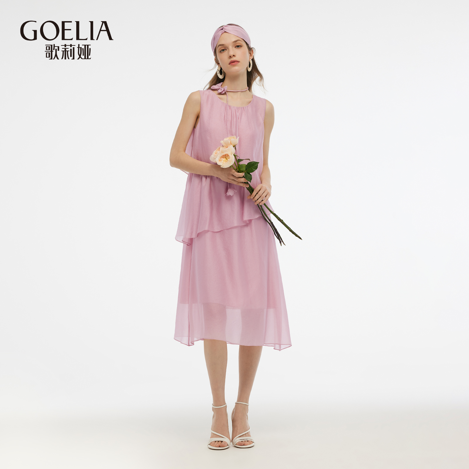 【商场同款新品】歌莉娅圆领无袖连衣裙欧若假日风1E4R4K190
