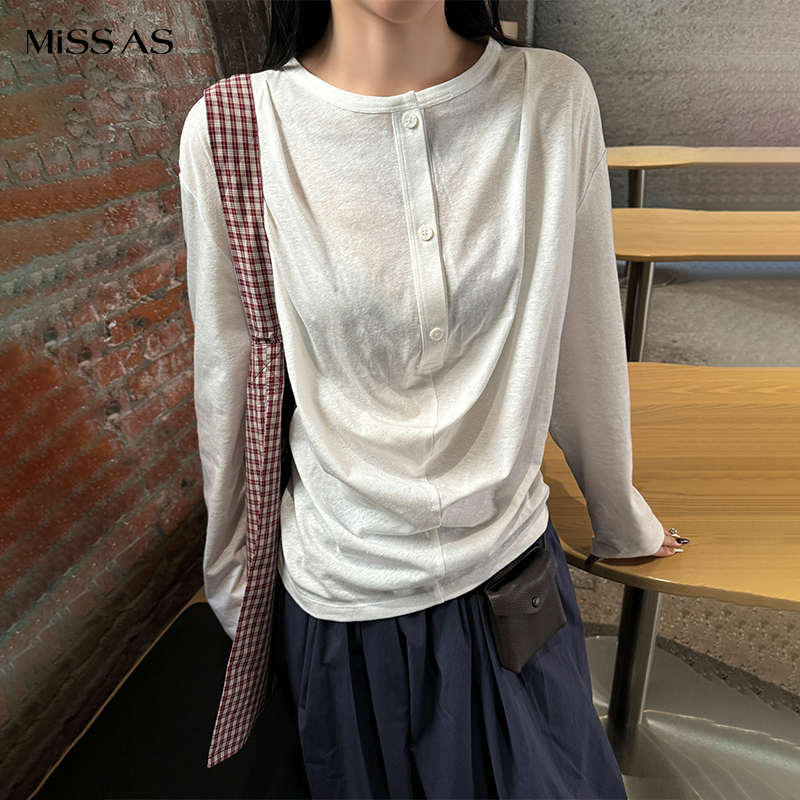 【YOEYYOU】宽松亨利领长袖T恤打底衫上衣女25新款设计师