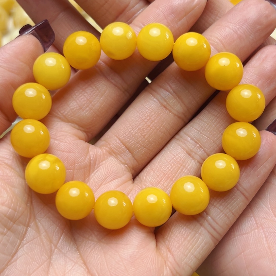 琥珀裸石未镶嵌12mm鸡油黄单圈