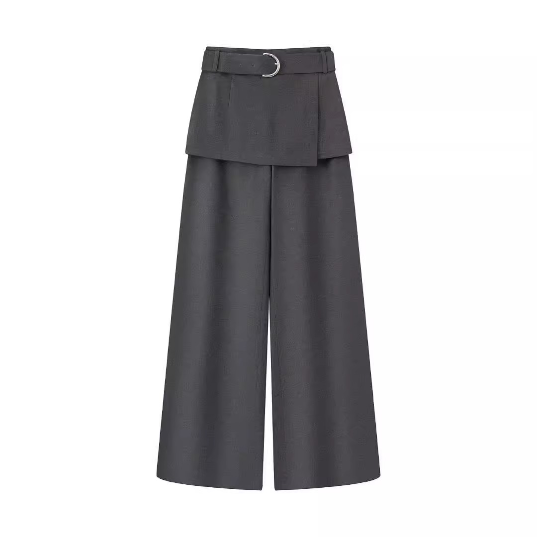 艾家商场同款轻奢定制2025秋季新款时尚假两件直筒休闲裤女4121