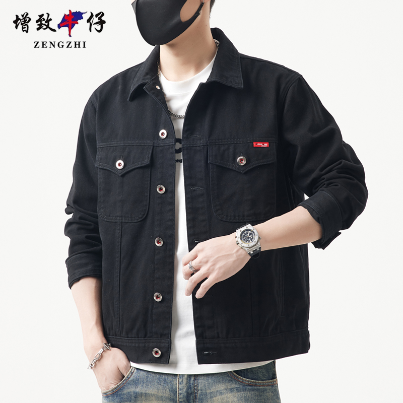 ZENGZHI/增致牛仔秋季黑色牛仔外套男士修身潮流休闲男装上衣夹克