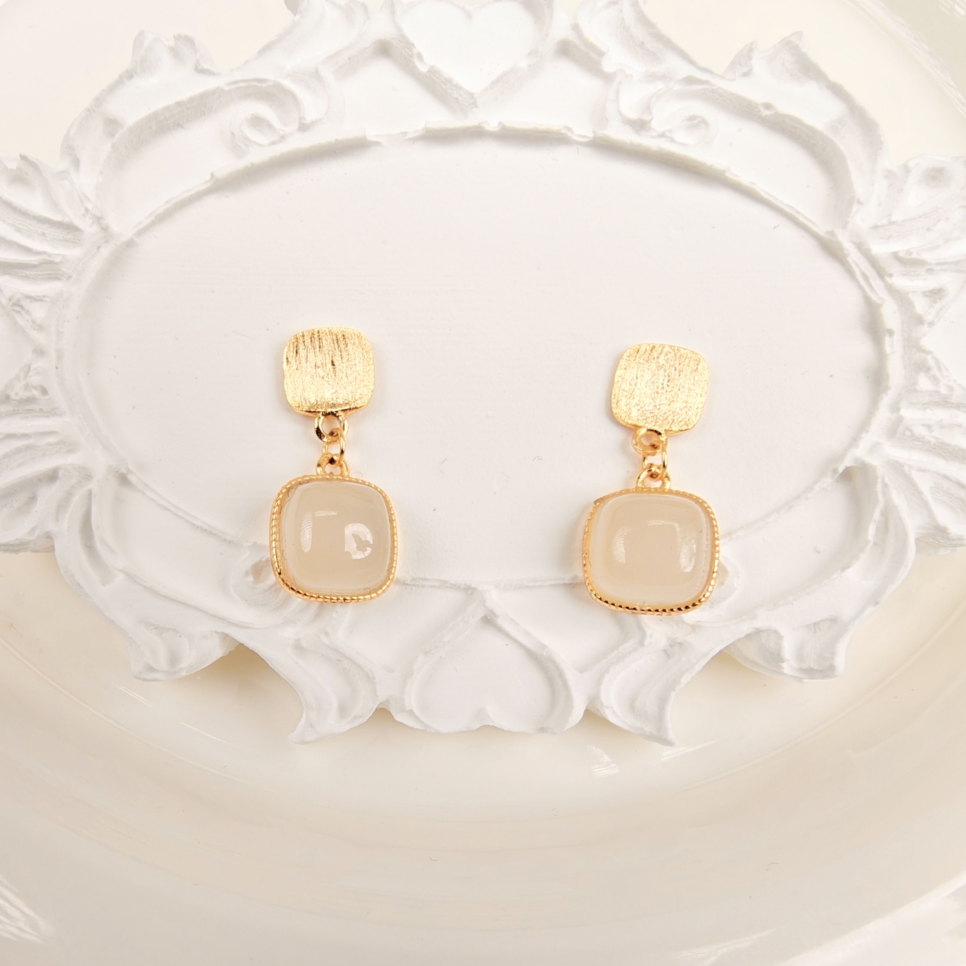 10*10mmS925银方糖和田玉耳饰耳钉精美百搭耳饰耳环耳坠