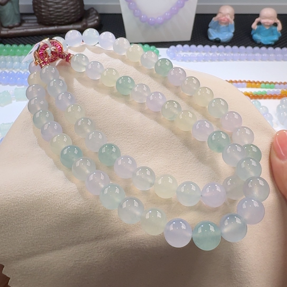 翡翠手链未镶嵌力推大漏高冰梦幻马卡龙多宝长串10mm