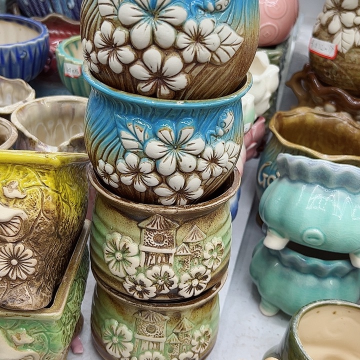 多肉绿植陶瓷花盆9.9包邮，有孔