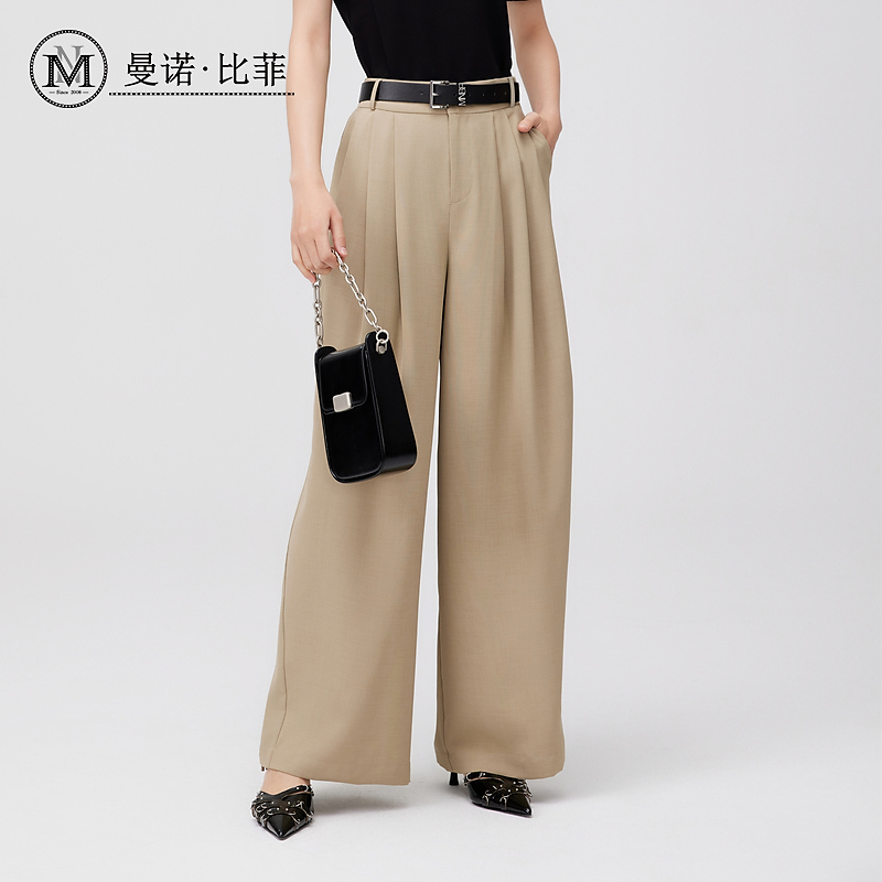 曼诺比菲商场同款夏季黑色直筒工装裤女装女阔腿拖地裤MFMK123296