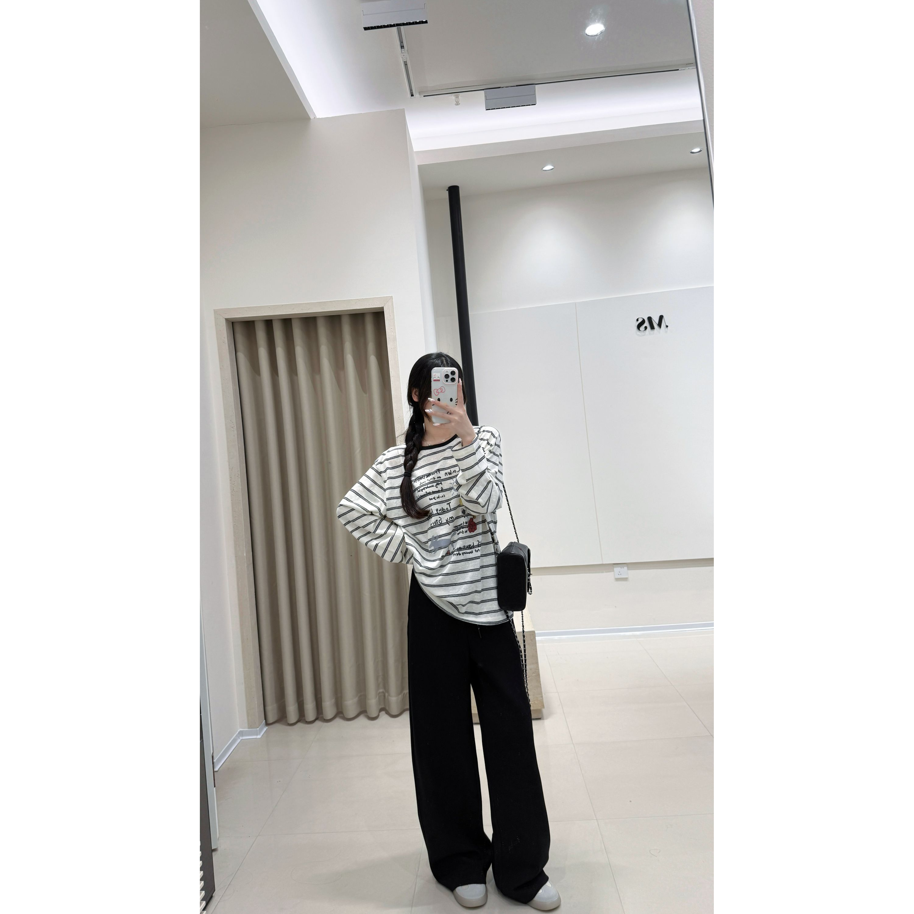 韩系卡通字母拼色圆领条纹长袖t恤宽松休闲上衣2025秋新款