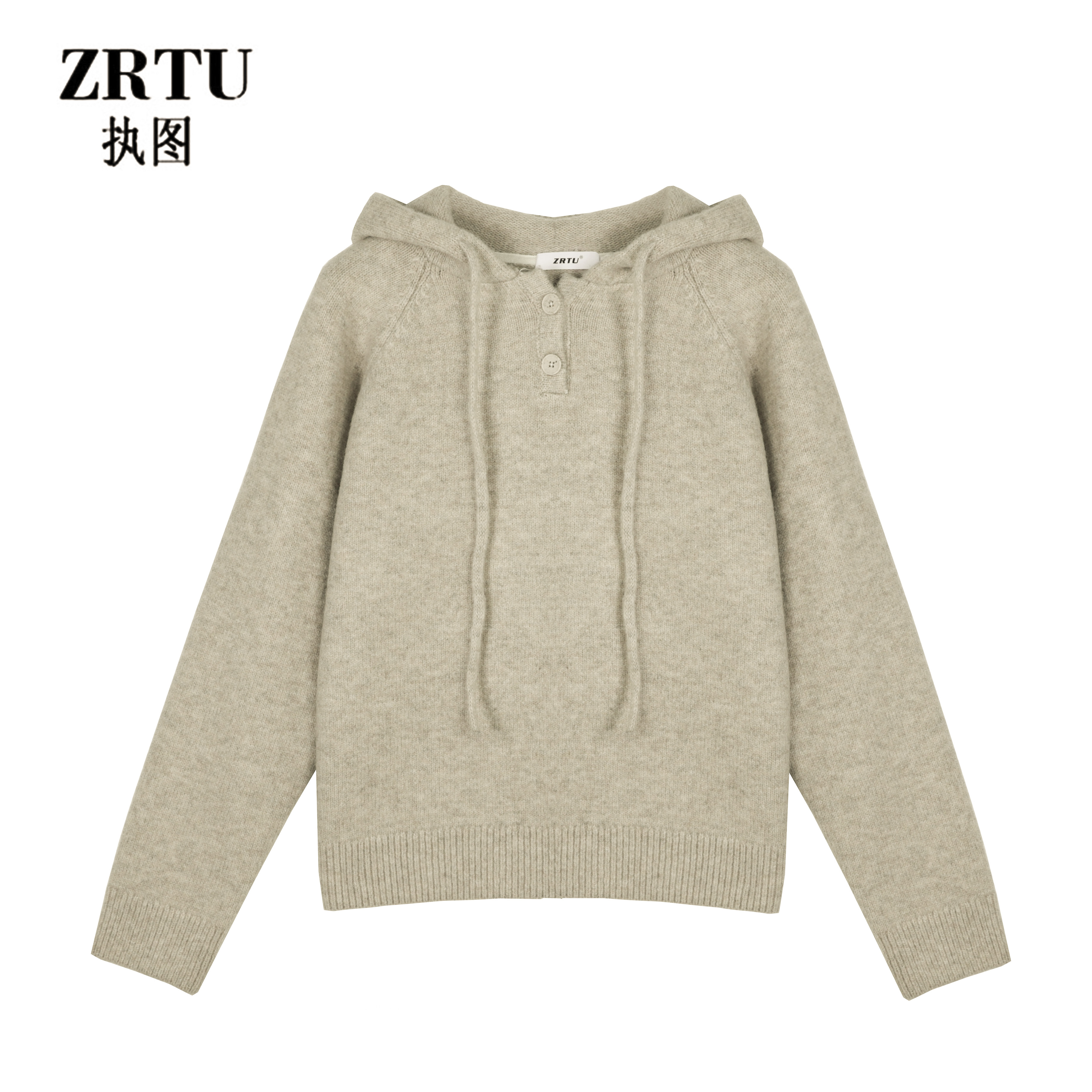ZRTU/执图2025冬季新款纯色休闲百搭宽松连帽针织衫毛衣
