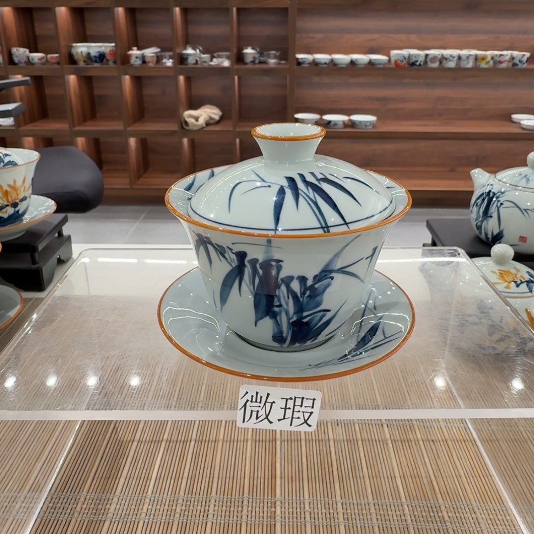 釉下手绘茶具微瑕