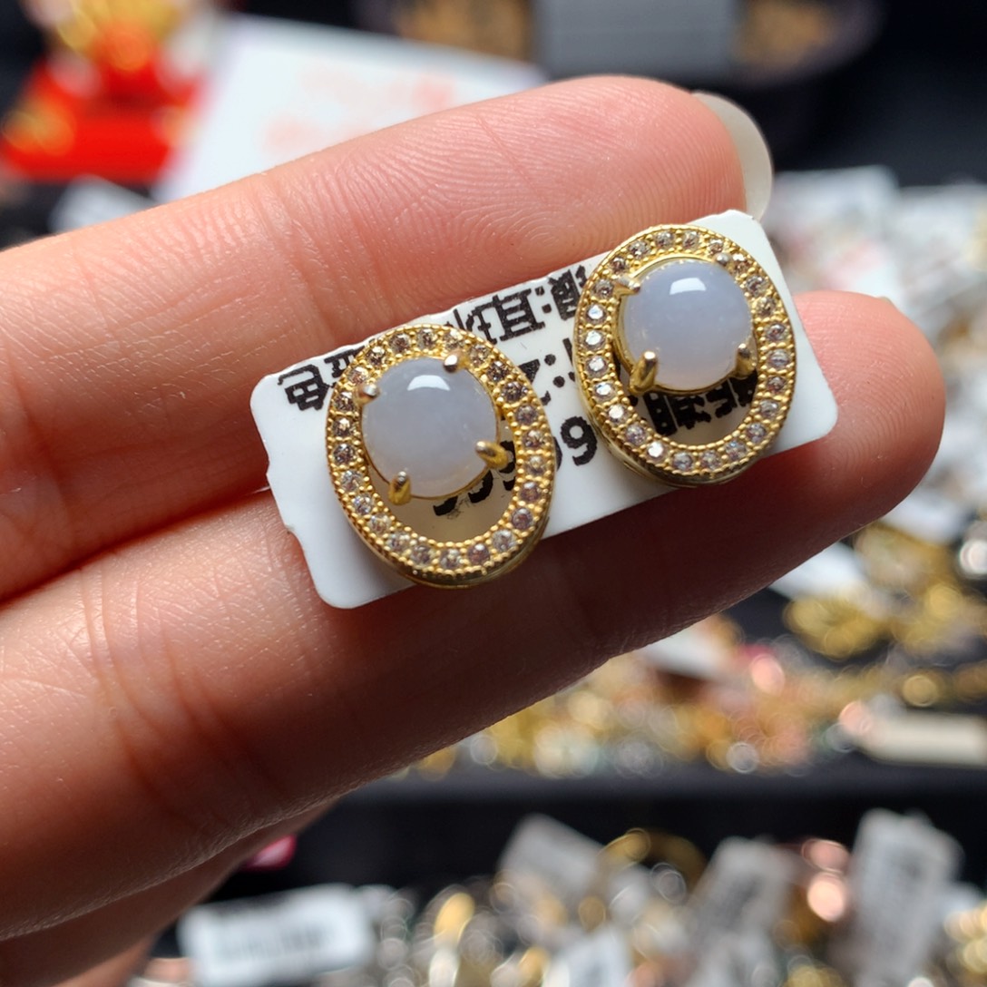 翡翠戒指银S925镶嵌耳钉