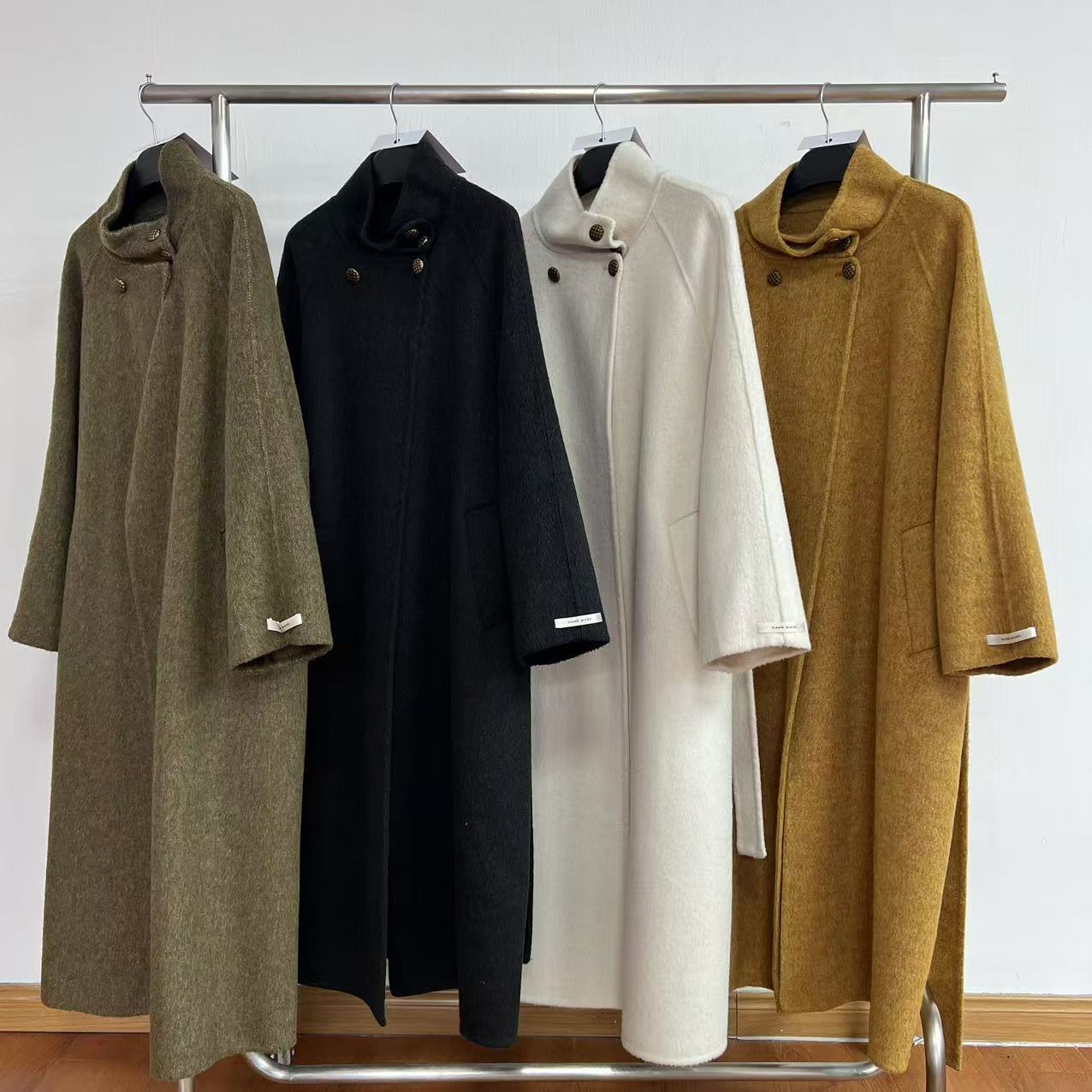 604-秋冬新款立领腰带双面羊毛大衣长款毛呢外套