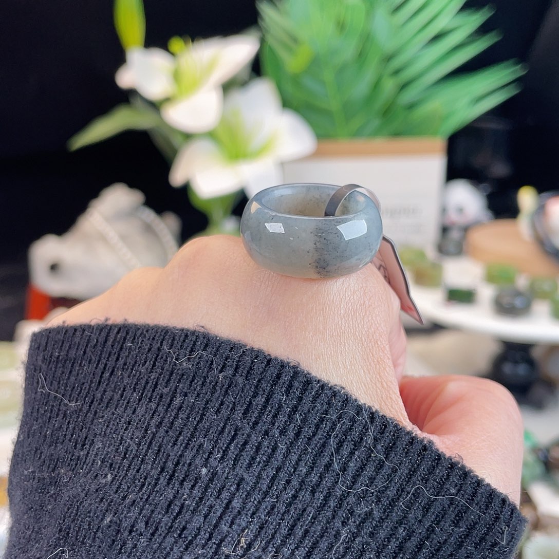 和田玉未镶嵌戒指E43青花墩墩17.3