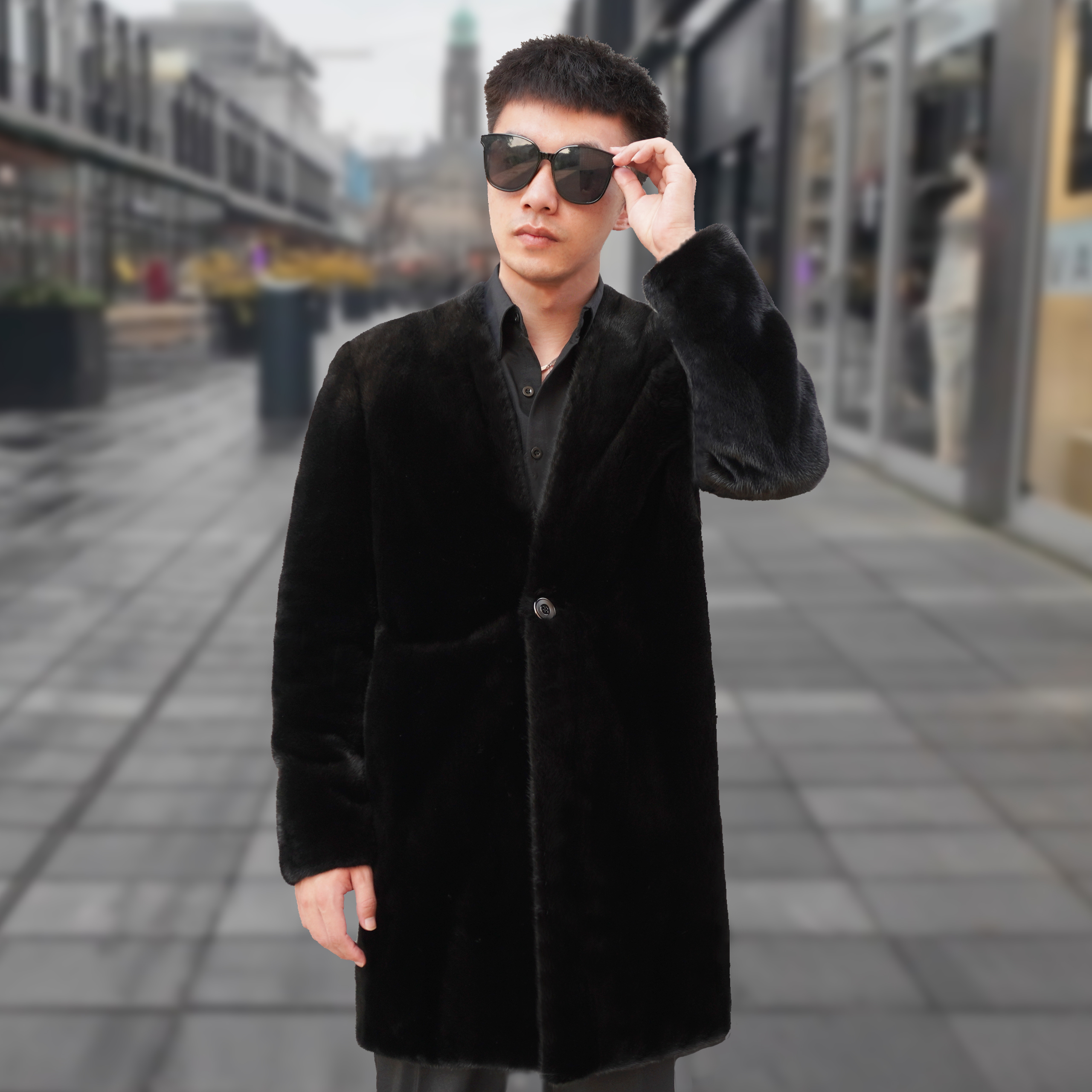 貂皮外套男长款道袍衣长休闲风衣时尚真貂皮草冬季貂皮大衣道袍