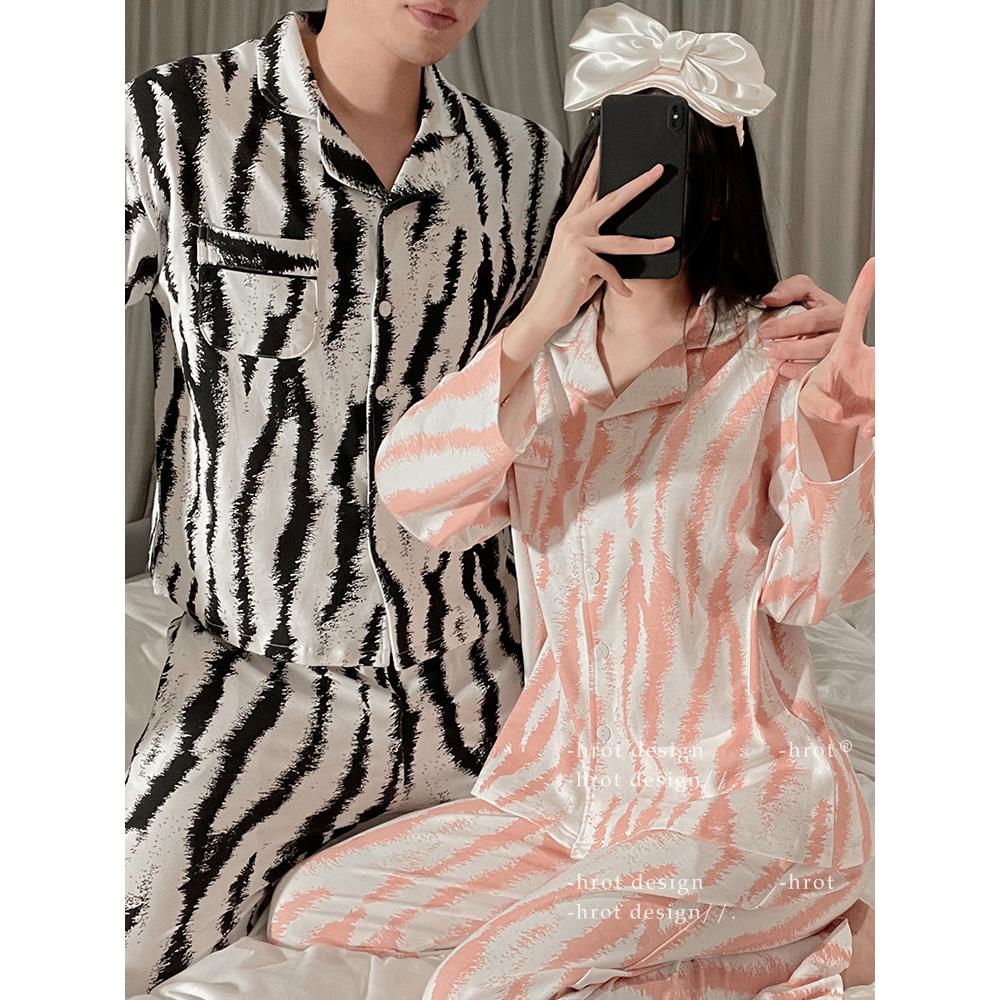 不羁斑马*性感韩版黑白条纹情侣纯棉套装长袖可外穿家居服睡衣女