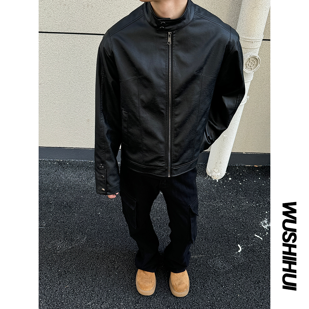 2025秋季新品复古哈灵顿PU皮夹克男短款立领皮衣巴恩风显瘦外套