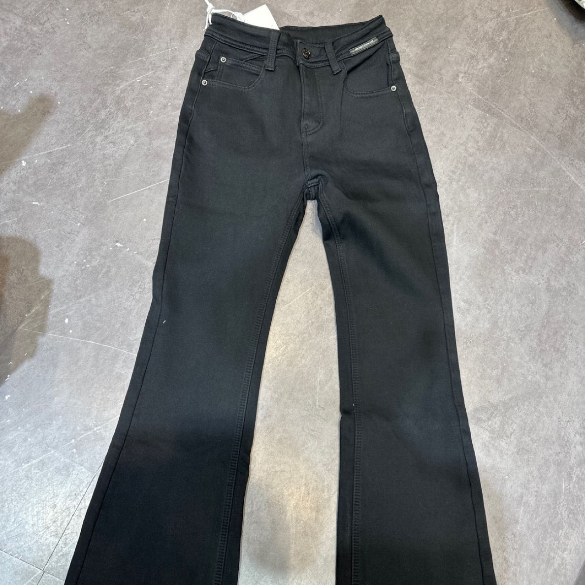 00969高腰加绒微喇牛仔裤女秋冬四面弹显瘦百搭加厚弹力拖地长裤