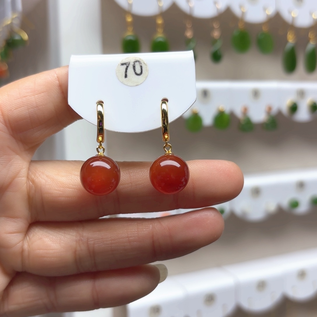 玛瑙/玉髓耳饰银S925镶嵌