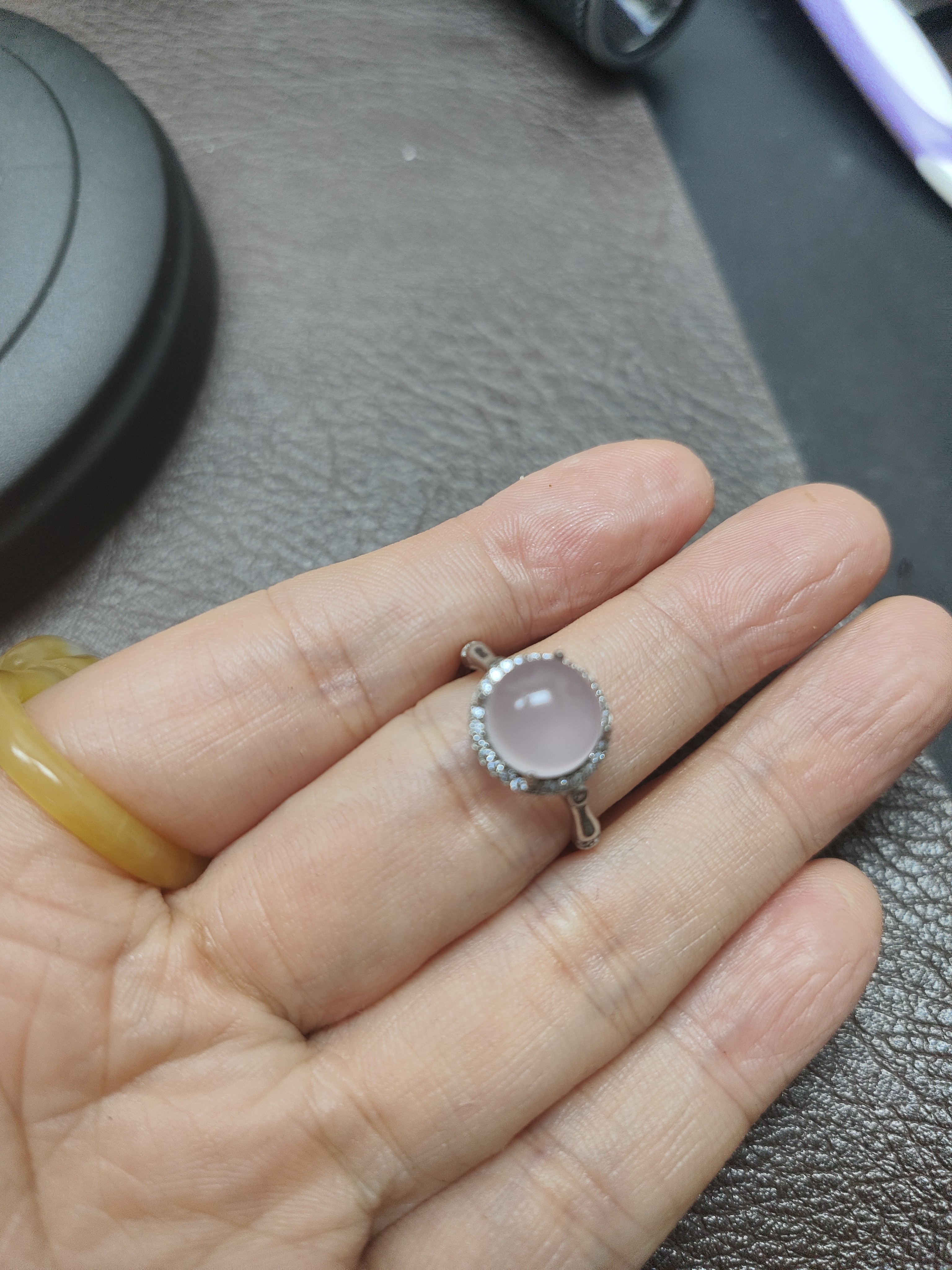 萤石单面，925银托戒指