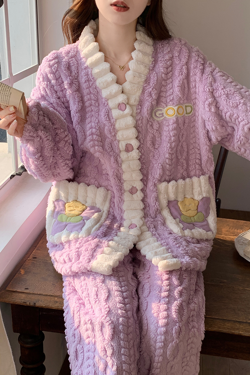 冬季新款好看简约女士睡衣韩版加厚高级感小香风可外穿家居服套装