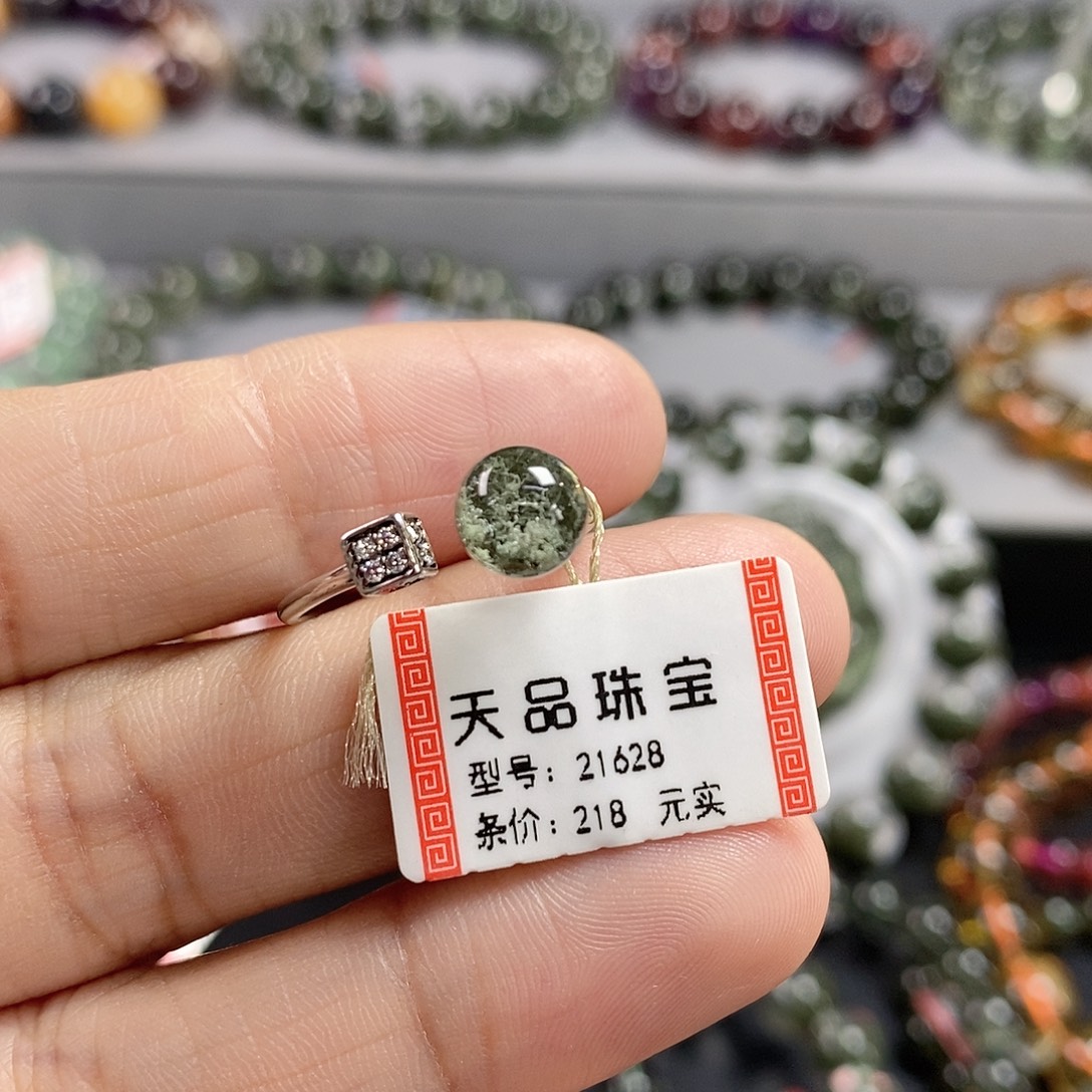 银S925镶嵌水晶戒指绿幽灵戒指21628