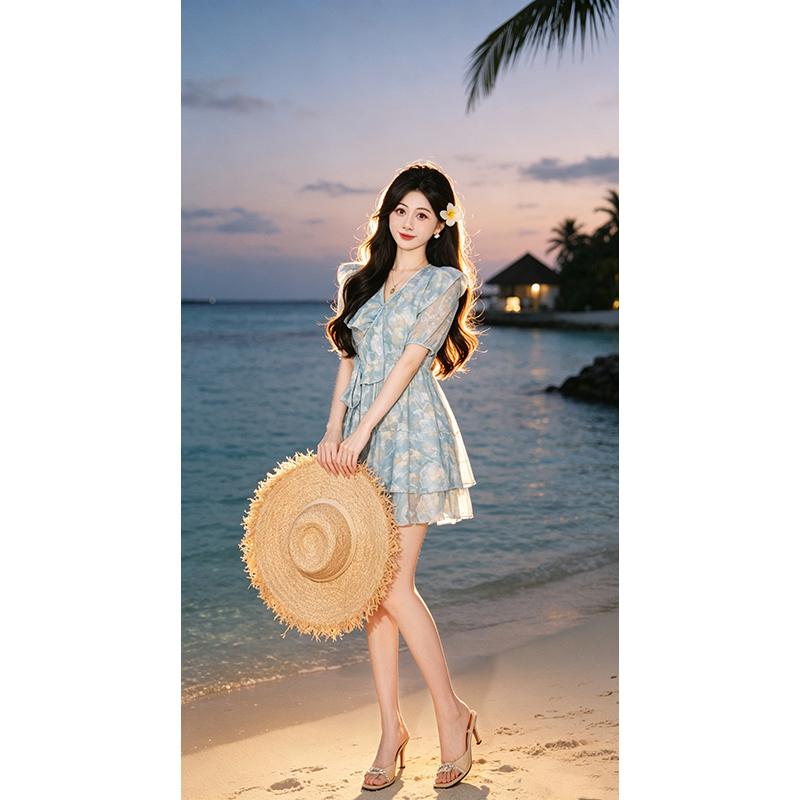 【张小小】"花开半夏"【爆款有里布】夏女碎花连衣裙气质A字裙D8138